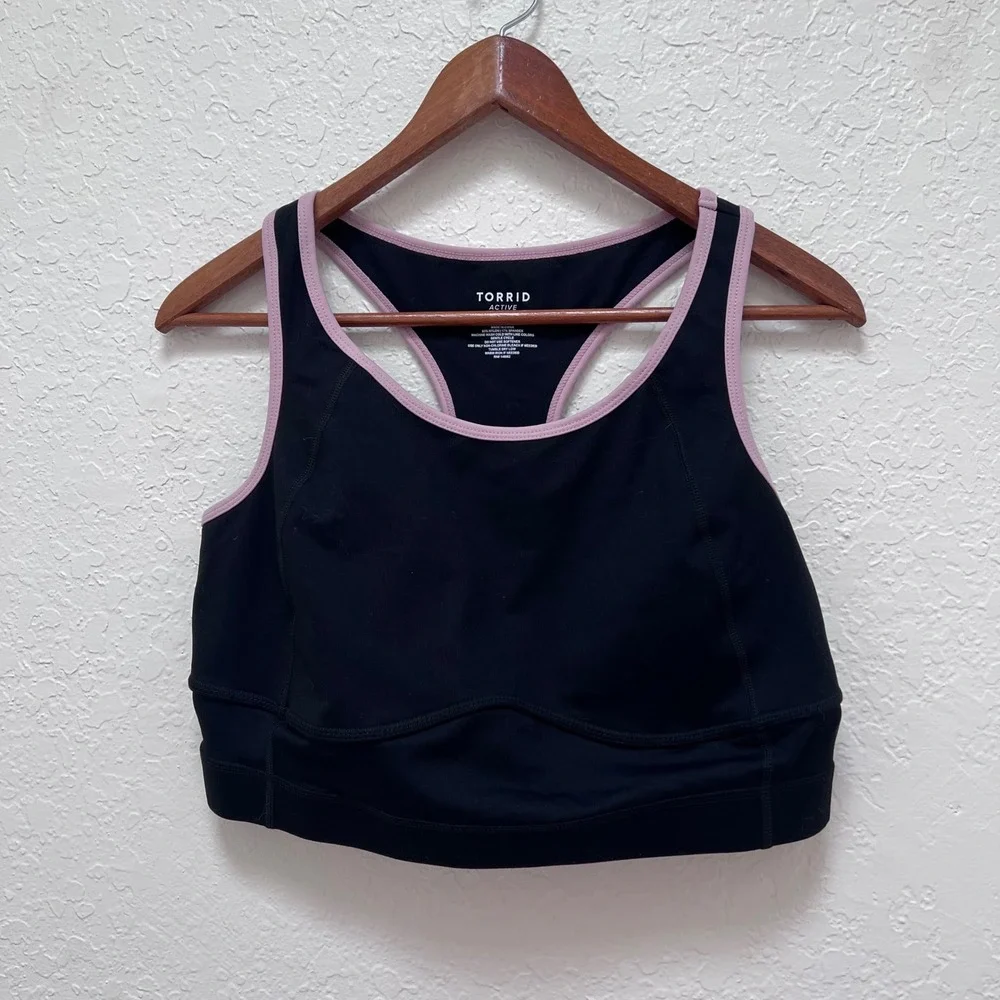 Torrid Active Womens Black Lilac Strappy Racerback Sports Bra Size 1 - Picture 3 of 8